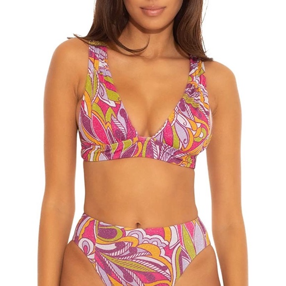 NWT BECCA BY REBECCA VIRTUE PSYCHEDELIC BLAKE SHIRRED HALTER TOP IN SIZE LARGE - Picture 4 of 10